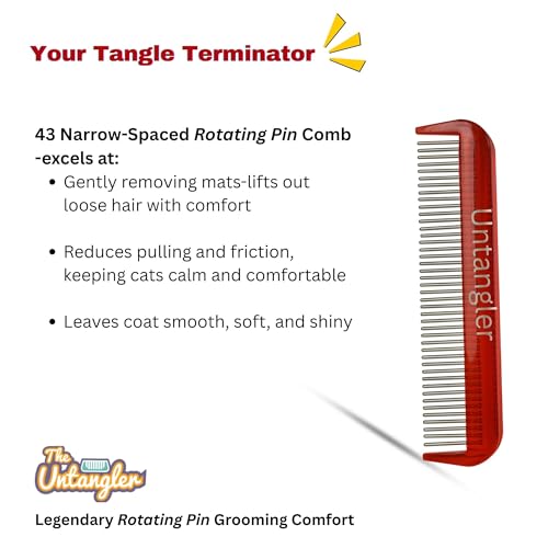 Image of Cat Comb - Ferrari Red, 5 inch - Silky Smooth Rotating Teeth for Gently Detangling Matted Cat Hair, Stimulates Natural Oil Production, Stainless Steel, Made in USA, Vet Recommended