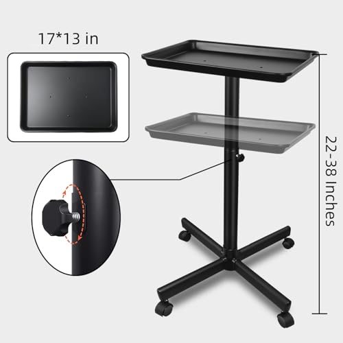 Salon Tray on Wheels, Metal Feet Salon Tray Cart, Salon Rolling Tray with Adjustable Height, Dentist Tray, Tattoo Tray for Salon and SPA Use - Thumbnail 3
