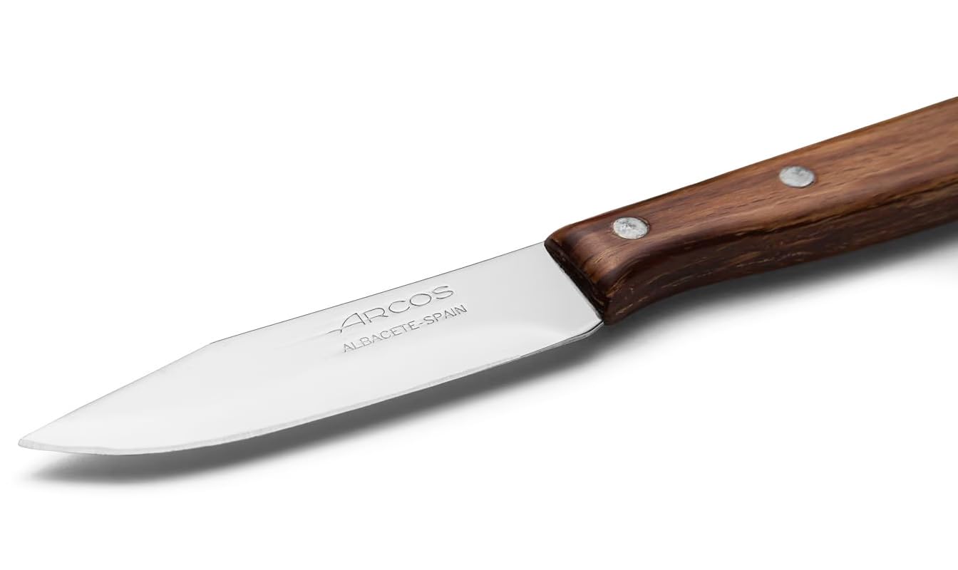 Arcos Serie Latina Caja 12 uds Cuchillo para pelar Mondador, Hoja de Acero Inoxidable NITRUM NITRUM de 65 mm, Mango de Madera comprimida Color Marrón (12 UDS)