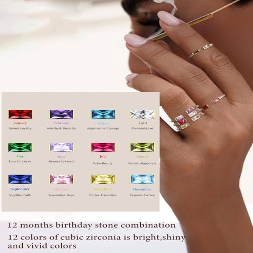 Silver Birthstone Rings for Women Adjustable Rings S925 Sterling Silver Stackable Rings CZ Gemstone Ring Personalized Jewelry for Birthday Wedding3