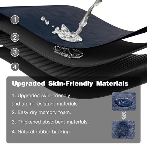 Bathroom Mat Quick Dry, Bathroom Rugs Non Slip Washable Thin Absorbent Bath Mat Fits Under Door Bathroom Floor Mat Perfect for Bath, Shower, or Sink 24"x70" Navy Blue