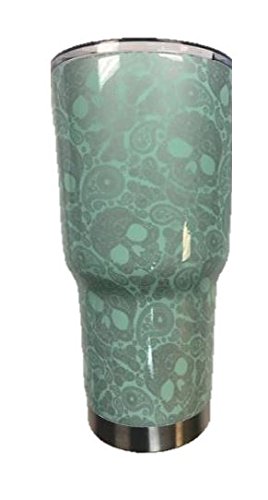 30 oz Tiffany's Silver Paisley Skull Stainless Steel Tumbler with 100% Splash Proof Lid - Double-Wall Insulated Tumbler Warehouse Travel Coffee Mug for Hot & Cold Drinks - Sweat-Free Tumbler