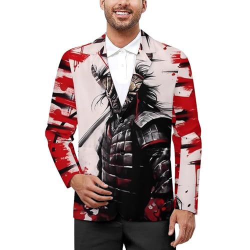 Japanese Art Samurai Men's Casual Blazers Slim Fit Sport Coats Blazer Two Buttons Suit Jacket for Work Party
