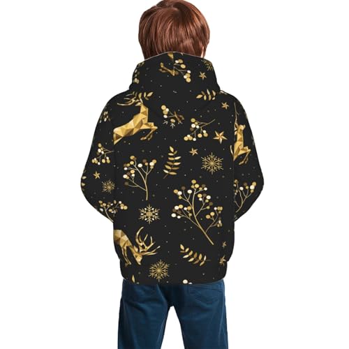 Christmas Gold Deers1 Kid Hoodies Boys Sweatshirts Girls Pullover with Pocket4