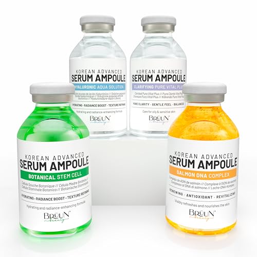 BRÜUN Advance Microneedling Korean Serum - 4 Different Booster Ampule Kit for Face and Body Including (AC + SC + SD + HY Control Serums) – Use with or without Dr Pen