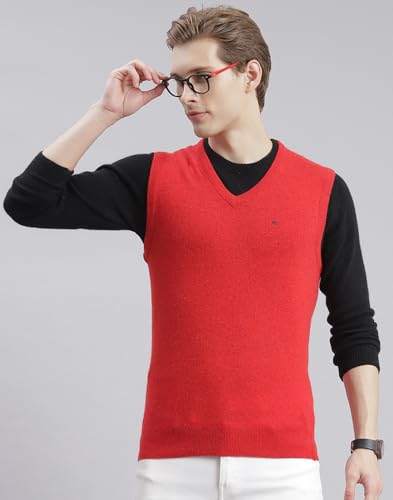 Image of Monte Carlo Off White Solid V Neck Sweater | Warm Woolen Pullover for Men | Soft Comfortable Knitted Winter Wear Sweater for Men's