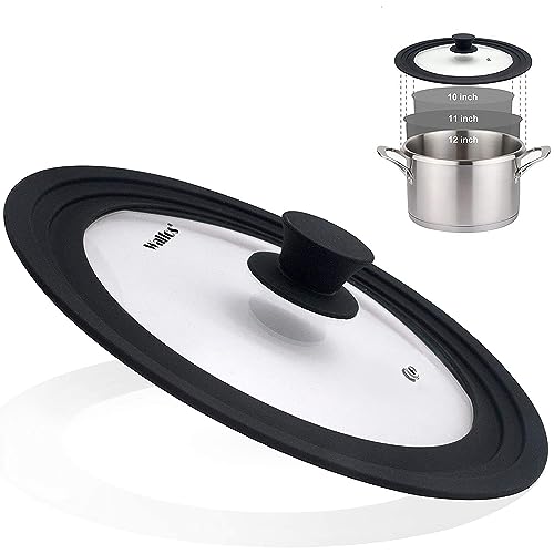 Comparison: Best Universal Pot Lid 3 Universal Lid for Pots, Pans and Skillets - Tempered Glass with Heat Resistant Silicone Rim, Fits 10", 11" and 12" Diameter Cookware, Round