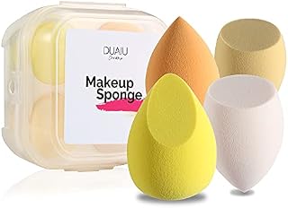 Makeup Sponge DUAIU 4 Pack Beauty Blender Foundation Sponges Set 4 Color Latex Free Blender Beauty Makeup Sponges with 1 Sponge Holder Case (Lemon Yellow)