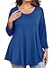 JollieLovin Womens 3/4 Sleeve Loose Fit Swing Tunic Tops Basic T Shirt(3X,Steel Blue)