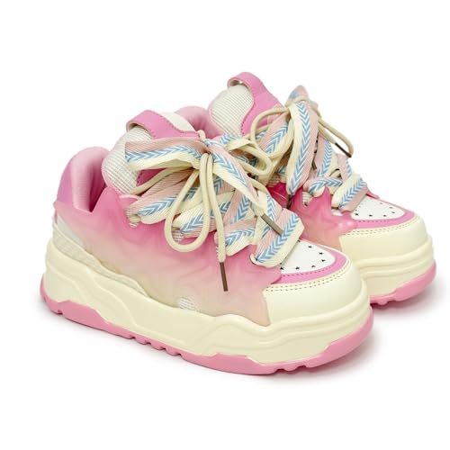 Cute Star Shoes for Women Jelly Thick Sole Lace-up Chunky Platform Comfort Sneakers Pretty Pastel Gifts for Girls Summer Plus Size Sneakers Back to School
