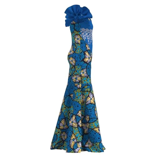 Image of iooiooi Womens Elegant Ankara Maxi Mermaid Dress Lace Decorated African Gowns