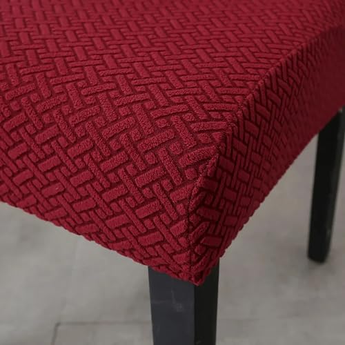 Image of House of Quirk Elastic Jacquard Chair Cover Stretch Removable Washable Short Dining Chair Cover Protector Seat Slipcover (Pack of 2, Maroon)