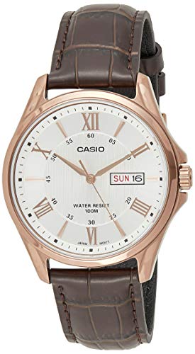 Casio #MTP1384L-7AV Men's Rose Tone Leather Band Day Date Roman