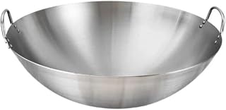 For Mexican Style Stainless Steel Wok With Metal Handles Cooking Pan Round Bottom...