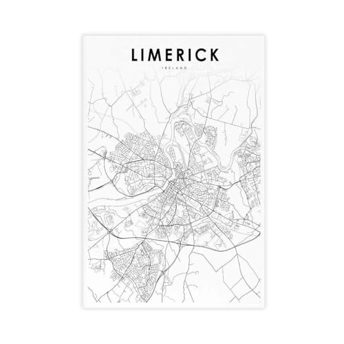Impression sur toile carte de l'Irlande Limerick déco murale chic