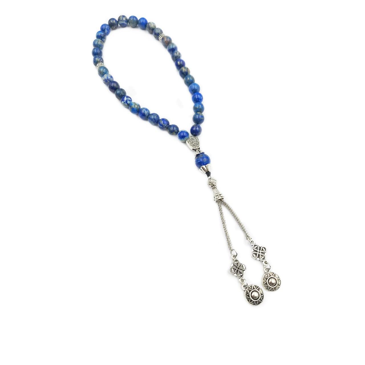 REBUY Islamic Religion Lapis Tasbih for Muslim Prayer | Natural Stone Misbaha Tasbeeh For Men & Women with Wooden Gift Box (lapis tasbih 33 beads model 2)