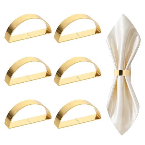 Christmas Napkin Rings, 6 pcs Gold Napkin Rings, Semicircle Metal Napkin Holder Napkin Buckles for Xmas Holiday Wedding Party Dinner Table Decoration