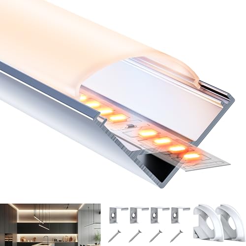 LASLUX Profilé LED Angle Aluminium 6 × 2M, Profilé en V Découpable pour Bande LED, Canal et Diffuseur avec Embouts, Clips de Montage en Métal (V-2M, 1)