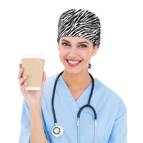 Image of Working Cap Scrub Cap with Sweatband Adjustable Unisex Women Tie Back Hat Nurse Surgical Caps