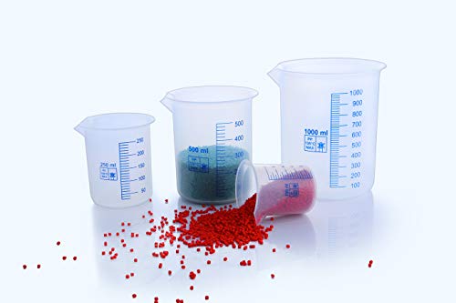 Image of Supertek Reusable Measuring Beakers 50ml, 100ml, 250ml, 500ml, 1000ml - Set of 5 | Transparent Polypropylene Plastic Measuring Cup for Lab Experiments, Kitchen & Cooking | Liquid & Solid Measurement
