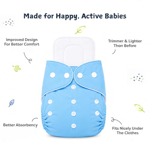 Image of Little Pea Reusable Cloth Diapers + Insert Pad | Adjustable, Washable,Freesize (Newborn To 2 Years) | Pack of 7