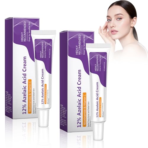 2 PCS SéRum de ÁCido Azelaico, Suero Facial 12% Azelaic Acid Face Crema Sueros Faciales de ácido azelaico Combate Acné y Granos, Oculta Brotes, Destapa Poros, Unifica Tono Piel(20g x 2)