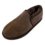 Deluxe Men's 'Sam' Sheepskin Slippers with Lightweight Hard Sole (8, Chocolate)