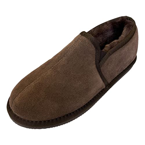 Deluxe Men's 'Sam' Sheepskin Slippers with Lightweight Hard Sole (8, Chocolate)