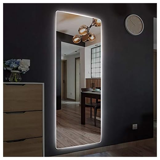 Runt hörn ramlös spegel fullkropps sminkspegel passande spegel LED-ljusspegel full längd spegel dekorativ spegel 35 x 120 cm dubbelfärgad ljus intelligent explosionssäker spegel