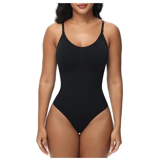 Breampot Shapewear Women's Tummy Control Bodysuit Shaping Versatile Body Shper Women Breathable Materials with Adjustable Shoulder Strap, Thong Black