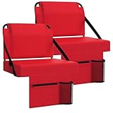 ACIPENSER 2pcs Stadium Seat for Bleachers with Back Support，Portable Bleacher Chairs with Back and Cushion，Includes Shoulder Strap and Cup Holder,Red