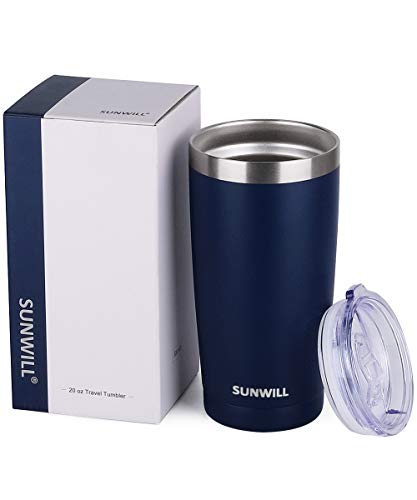 Sunwill 20Oz Tumbler With Lid, Stainless Steel Vacuum Insulated Double Wall Travel Tumbler, Durable Insulated Coffee Mug, Powder Coated Navy, Thermal Cup With Splash Proof Sliding Lid #TOP4