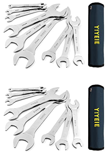 YIYEIE 18Pcs Super-Thin Open End Wrench Set Bundle, 9Pcs Metric & 9Pcs SAE, 5.5mm to 27mm & 1/4
