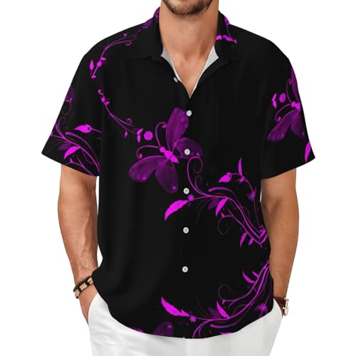 Chemise boutonnée homme imprimé papillon violet avec poche chic