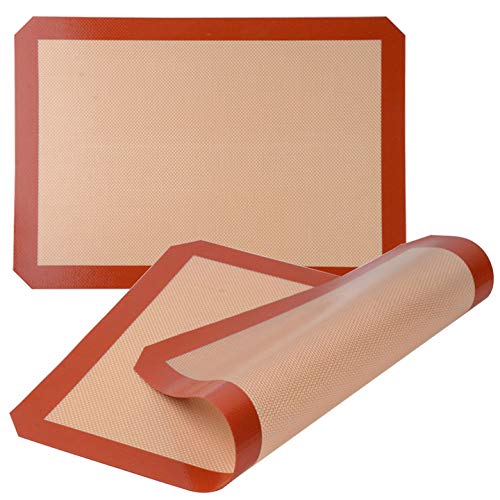 Sysrion Silicone Baking Mat, Non Stick Reusable Silicone Pastry Baking Mat for Pizza, Pastry, Bread Making and Cookies, Set of 2, Red