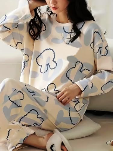 Image of GLASGO Women's Cotton Pajama Set with Top & Pants|| Korean Night Suit|| Lightweight Printed Set || Soft & Comfy Sleepwear for Girls & Women || LNS-3-$