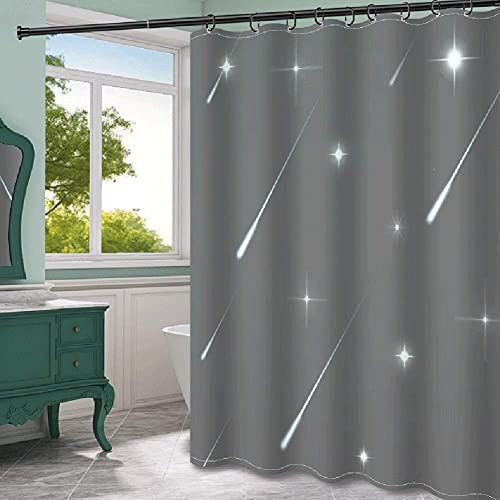 Rideau de bain long imperméable gris et lavable en polyester épais - 7