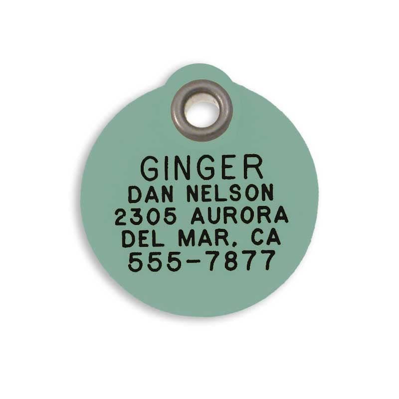 LuckyPet Pet ID Tag - Large Round Mint Plastic Tag - Durable, Easy to Read, Custom Engraved for Dogs & Cats. Reflective Coating on Back.