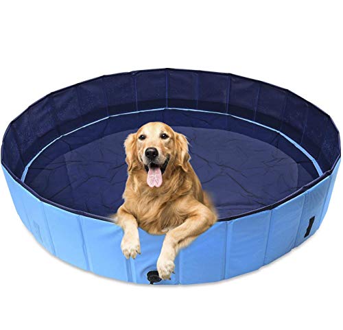 VANDA Bañera Plegable de Mascotas Baño Portátil para Animales Piscina para Perros y Gatos Piscina Extra Grande Niños PVC Antideslizante y Resistente Adecuado para Interior Exterior (S:Ø80x20cm(H))
