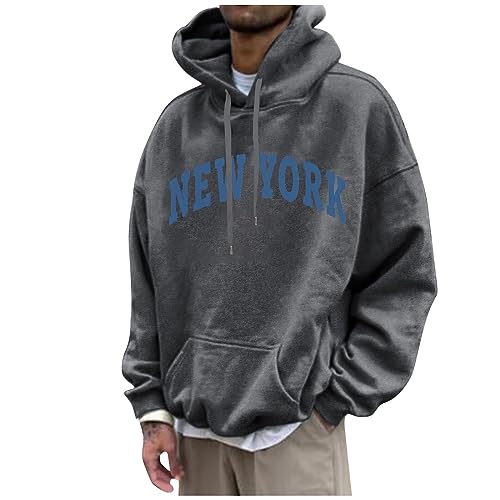 Men'S Fashion Hoodies Fleece Fall Joggers Long Sleeve Sweatshirts Drawstring Sports Letter Printed Pullover With Pocket