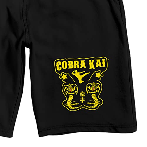Cobra Kai Logo with Two Snakes and a Star Men's Black Sleep Shorts2
