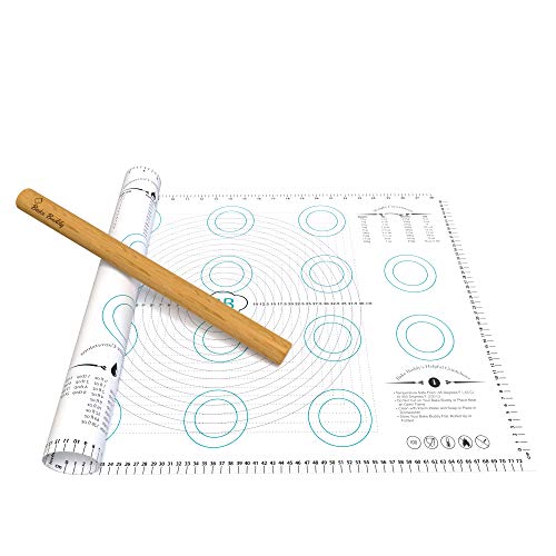 Bake Buddy Non-Stick Silicone Baking Mats - Large Mat Size 17x26 Inches - Baking Set Includes Silicone Mat and Wooden Rolling Pin