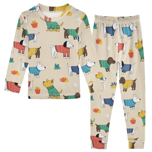 Pajama Sets Long Sleeve Dogs Wearing Sweaters Pattern Print Soft Comfy Sleepwear 2 Piece PJS 3-8T