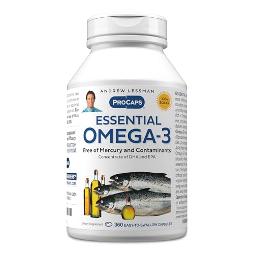 ANDREW LESSMAN Essential Omega-3 Unflavored - 360 Softgels - Ultra-Pure, High Potency Omega-3 Oils. High DHA, No Stomach Upset, No Contaminants, No Mercury. Small Easy to Swallow Softgels