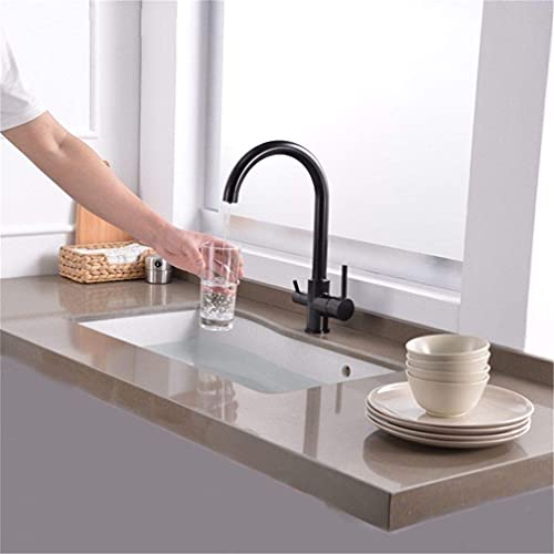 Robinet de cuisine mitigeur 3 voies noir avec mousseur et sortie filtre eau potable