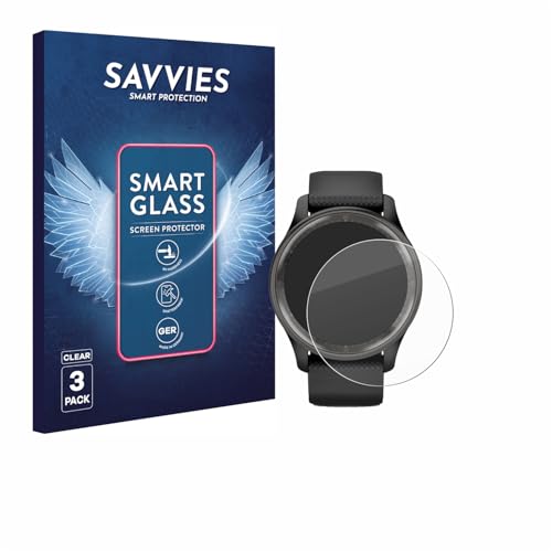 savvies 3 Pièces Protection Écran Verre pour Garmin Vivomove Trend 9H Film Protecteur, Film en Verre, Transparent, Anti-Rayures, Verre Trempé