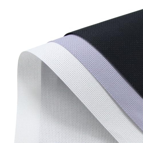 Image of KCS 3 pc of 15 inch x 18 inch(38cmx45cm) 18 Count Cross Stitch Cotton Aida Cloth Needlework Rolled Fabric Box,18CT,White+Light Steel Grey+ Black