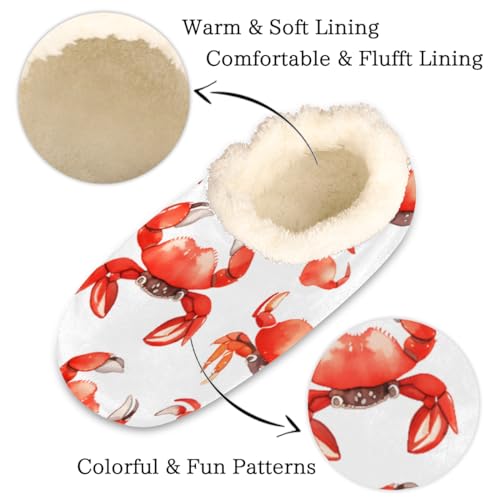 Pardick Fuzzy House Slippers for Women Men, Crab Ocean Anti-Slip Fleece Lined Shoes, Home Bedroom Indoor Slippers with Plush Lining, Crabs Warm Slippers2