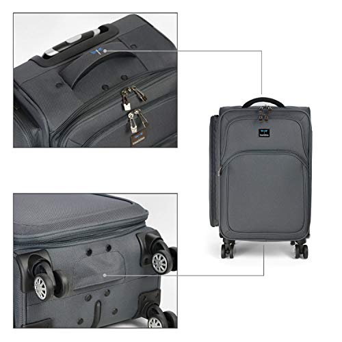 Travolution Garment Rack Carry-on with Spinner Wheels, Expandable Softside Travel Luggage, Rolling Upright Luggage, Medium 22-Inch, Gray
