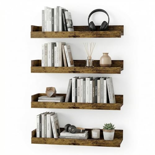 PURELLEL - Estantería de Pared de 4 Piezas, Estilo Vintage, Color marrón, 40 cm, 4 estantes flotantes, Aspecto de Madera, Ideal para Sala de Estar, Cocina, Entrada